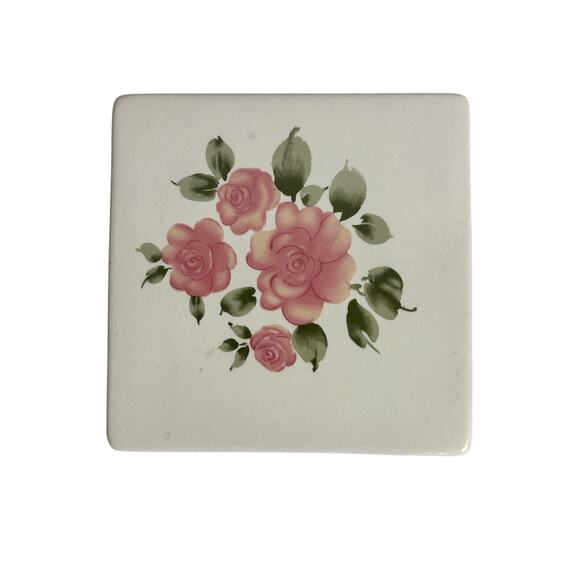 Gibson Roseland Ceramic Trivet Hot Pad w/ Pink Roses Vintage - Picture 1 of 2